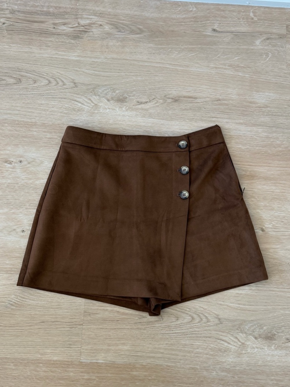 Brown Faux Suede Button Front Mini Skirt High Waisted Fall Skirt S/M